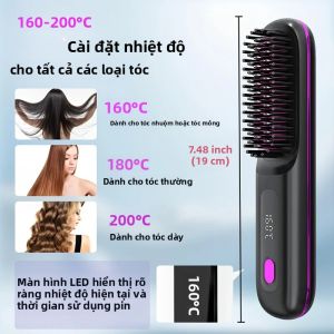 Lược Làm Thẳng Tóc Không Dây Di Động Với Khả Năng Làm Nóng Nhanh Lược Uốn Chuyên Dụng Cho Nữ Thiết Kế Chống Bỏng Điều Khiển Nhiệt Độ Kỹ Thuật Số