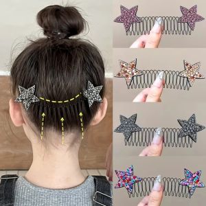 2pcs 🔥New Y2k Stars Pentagram Rhinestone Water Diamond Broken Hair Comb Organizer Back Of The Head Forehead Bangs Clips