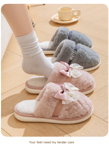Dép Cotton Có Nơ Bướm Đế Dày Lót Lông Cừu Mùa Đông Ấm Áp Chống Trượt Dùng Trong Nhà Ngoài Trời Thời Trang Đa Năng Cho Nữ