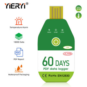 YIERYI ใช้แล้วทิ้ง60day/90day/120day ล็อกข้อมูลอุณหภูมิ USB เทอร์โมมิเตอร์18000ช่วงอุณหภูมิการจัดเก็บข้อมูล-30 °C ~ + 60 °C(22 °F ~ 140 °F) ปลุกอัตโนมัติอุณหภูมิสูงเกินเหมาะสำหรับโซ่เย็นผักและผลไม้ที่เก็บสินค้าทดลอง