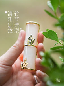 Bronze Gold Plated Calligraphy Brush Holder Creative Stationery Business Supplies Pen Rest Mountain White Jade Material