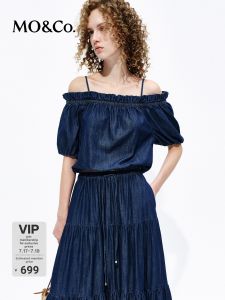 MO&Co. | Tencel Cotton Lightweight Off-shoulder Short Denim Camisole