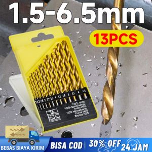 13pcs Mata Bor Besi Set HSS 1.5mm - 6.5mm Pegangan Bulat Quick Change