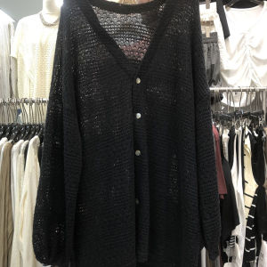 Fat mm 150.00kg Plus Size Mid Length Long Length Thin Hollow Knitting Cardigan Female Spring & Fall Loose Easiest for Match Single-Breasted Outwear