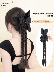 JUZITING | Mái tóc giả bím dạng kẹp đôi đuôi ngựa kiểu Trung Quốc mới với nơ bướm