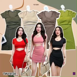 B19138 เดรสเว้าเอว กระโปรง แหวกหน้า เดรสเว้าเอว กระโปรง แหวกหน้า