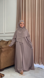 Nura Abaya Set Gamis Dress dengan French Square Hijab Marbella Silk Anti UV Wanita Muslim Syari