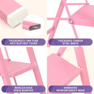 Foldable Pink Carbon Steel Heavy-duty Stepladder 4 Steps
