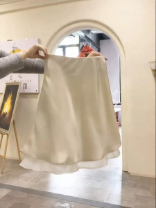 V.C.I | Ivory Double Layered Acetate Satin Midi Skirt