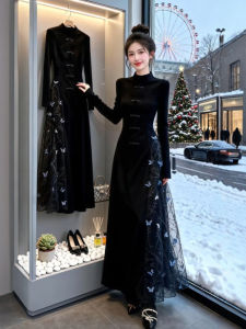 CHANGTONG | Elegant And Luxurious Fitted Qipao Style Black Dress