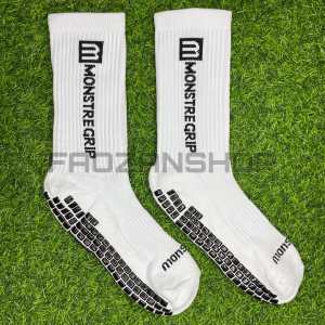 Kaos Kaki Monstre Grip Pro Kaoskaki Anti Slip Sebetis Futsal Sepakbola Olahraga Running Hitam Putih