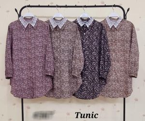 tunik bunga kerah renda