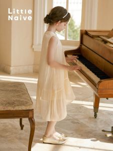 LittleNaive Girls Summer Dress Versatile Long Vest Dress French Style Childrens Dress Princess Style Polyester Fiber