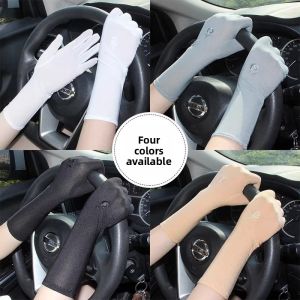 Womens Summer Lightweight Driving Gloves UV Protection Long Sleeve White Black