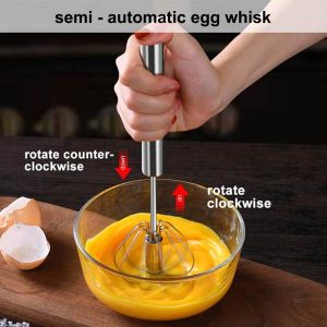 Semi Automatic Easy Whisk Mixer Stainless Steel Egg Beater Self-Turning Egg Stirrer Hand Push Eggs Whisk Manual Hand-Held Egg Tools Kitchenware