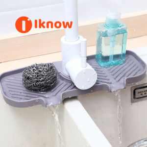 I know 【27*11cm】New Universal Faucet Splash Guard Mat Double-aperture Sink Drain Rack Anti-splash Anti-water for kitchen bathroom