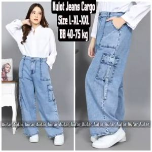 Kulot cargo jeans highwaist wanita dewasa size L XL XXL BB 40-75