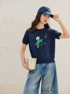 INMAN | Breathable Dog Embroidered Knitwear Short Sleeve