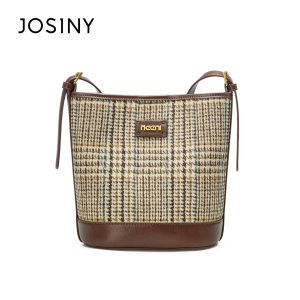Josiny | Vintage Houndstooth Pattern Bucket Bag