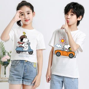 Áo Thun Trẻ Em Tay Ngắn Cotton Nguyên Chất in Họa Tiết Snoopy Cổ Tròn Màu Trắng Mùa Hè Cho Bé Trai Và Bé Gái