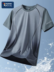 Ice Silk Mens T-Shirt Quick Dry Short Sleeve Summer Fitness Clothing Basketball Badminton Uniform round Neck Polyester Fiber