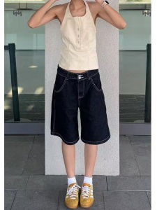 กางเกงยีนส์ทรงตรงเอวสูงสีดำสไตล์ย้อนยุคสไตล์อเมริกัน กางเกงขายาวทรงตรง 7 ฟุต ทรงสลิมฟิต สำหรับผู้หญิง ฤดูใบไม้ผลิและฤดูร้อน