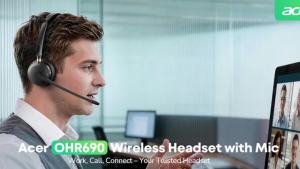 Acer | Acer Bluetooth 5.3 & USB 2.4G Dongle Wireless Headset for Work AI ENC Noise Cancelling Single Ear Work Headset with Charge Stand
