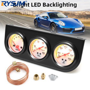RYSJM | Universal 12V Car Mechanical Triple Gauge Kit Three-hole Bracket 3 in1 Oil Pressure Volt Meter Water Temp Gauge With Sensor 21MM