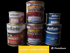 PAKET LENGKAP CAT  PENTA SUPER GLOSS CANDYTONE YELLOW CAT MOBIL DAN MOTOR OTOMOTIF