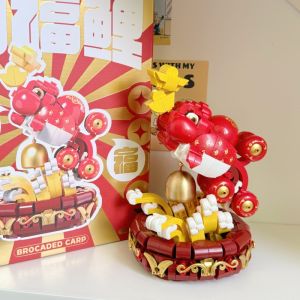 New Years Lucky Carp Adult Version Small Particle Assembly Girls Series Spring Festival Gift Creative Gifts for Boys And Girls