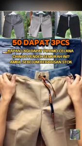 (50rb dapat 3pcs) Celana Chino Pendek Pria Dewasa Jumbo Standar Distro Pinggang Karet L XL XXL