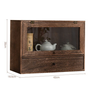 Solid Wood Desktop Dustproof Cup Holder Purple Clay Pot Display Cabinet Tea Set Stand Storage Rack Ornaments Storage Box Tea Ceremony Utensil