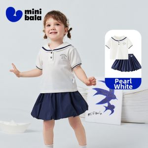 MINI BALA | Breathable Soft Mini Sporty Preppy Style Girls T-Shirt and Skirt Set