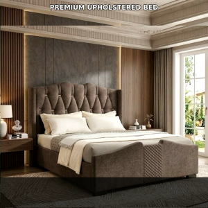 MAJESTY bedframe rubberwood body hotel style bedframe with tufted upholstery