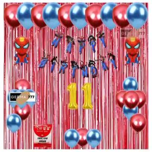 Paket Set Pesta Banner Happy Birthday Balon Biru Tua Ulang Tahun Anak Kuromi Spiderman Doraemon