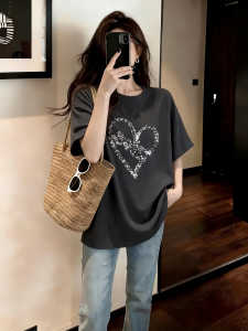 XIYUQI | Spring New Glitter Heart Black Short Sleeve T-Shirts