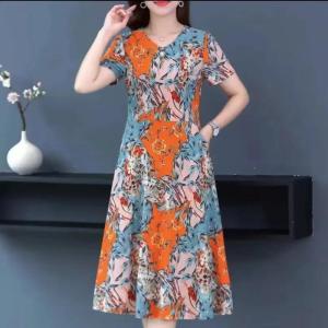 Elegant Mid-Length Maxi Skirt Dress for Mom Summer Fashion plus Size Womens Clothing Knee-Drop A-Line Dress for Middle-Aged Women