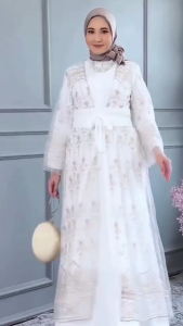 Dress Namira Ceruti Kombinasi Brukat Double Layer Outer Full Brukat Plus Belt