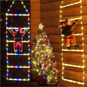 LED Christmas Decorations Fairy lamp Santa Claus Climbing Ladder Light USB Plug 8 Modes for Home Holiday Wall Window Xmas Decor