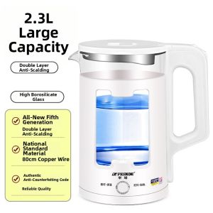 Banqiu Hongtian |Automatic Shut-off Insulation Glass Stainless Steel Double Layer Electric Kettle 2.3L