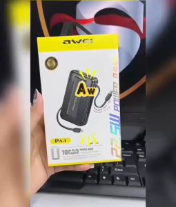 【3C Certified】Awei PA-1 10000mAh Powerbank | 22.5W Fast Charging | Built-in Cable | Bank Kuasa Cepat Cas iPhone Android