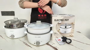 (SG READY STOCK) 2 IN 1 Steamer & Steamboat with Stainless Steel Steamer 3.3L 2-Tier Multifunction Electric Food Steamer with Hotpot 3 Heat Settings Non-Stick Inner Pot with SG 3-Pin Plug