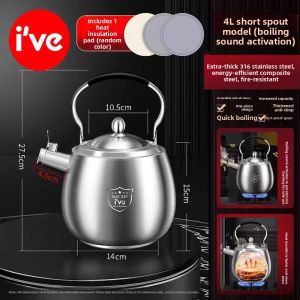 Thickened 316 Stainless Steel Gas Stove Large Capacity Whistling Kettle Induction Cooker Gas Stove Household Use Ive