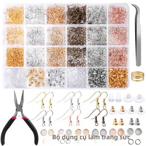 Bộ Dụng Cụ Làm Khuyên Tai 2500 Món Với Móc Chốt Kìm Nhíp Để Tự Làm Đồ Trang Sức Sửa Chữa Làm Từ Đá Quý Hạt Hợp Kim Kẽm Đồng Sắt