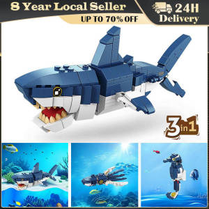 Ocean Marine Fish 3in1 Animals Shark Tiger Owl Crocodile Model Set Building Blocks Diy Children Assemble Toy for Kid Gift