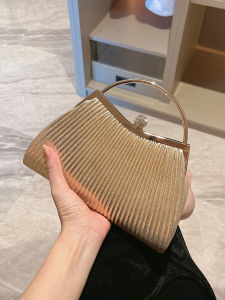 Elegant Evening Clutch Bag for Women Diamond Embedded Gold Color Cheongsam Design Fashionable Trendy Foldable Small Square Bag