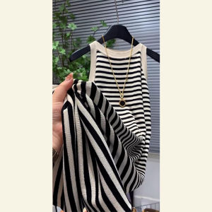 Summer French Elegant Knitted Fashion Striped Dress