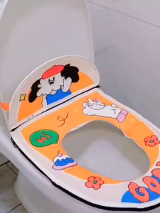 Cartoon Ice Silk Toilet Seat Summer Backrest Three-dimensional Jacket Style Back Waterproof and Anti-fouling Universal Cute Handle