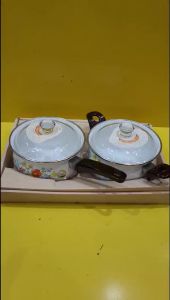 Bộ Quánh và Nồi men Sanko Ware nội địa Nhật size 17cm cao 9cm (mã 1120) (Chưa sử dụng) Dùng được bếp từ