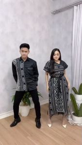 Couple Dress Tenun Kondangan Motif Bunga Setrip Katun - Couple Tenun Premium Toraja Hitam